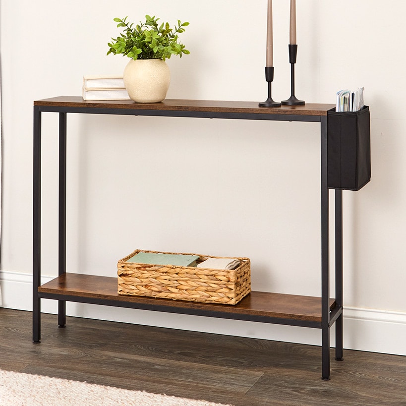 Narrow Console Table 2-Tier with Side Pocket
