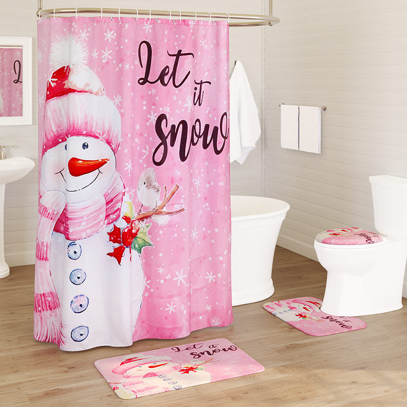 Memory Foam Bath Rugs & Shower Curtain Complete 16-Pc Set Let It Snow
