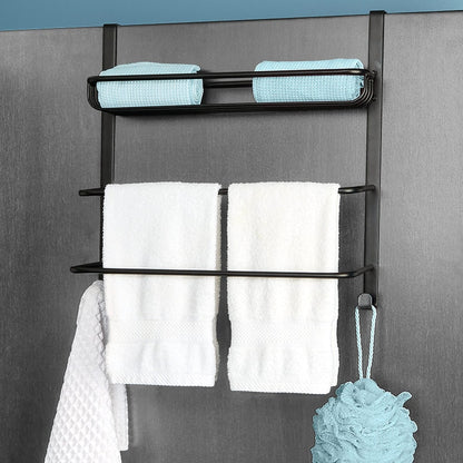Metal Bathroom Over-the-Door Towel Rack with Storage Shelf