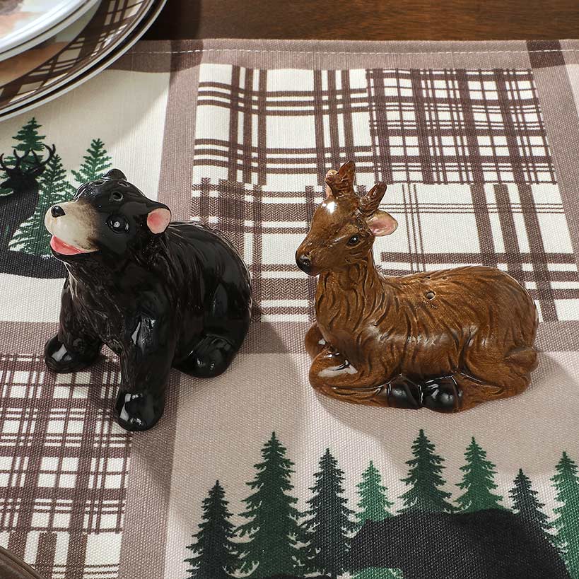 Enchanting Lodge Luxe Wilderness Bear and Deer Salt and Pepper Shakers