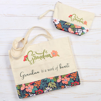 Floral Tote Bag and Clutch Matching Set