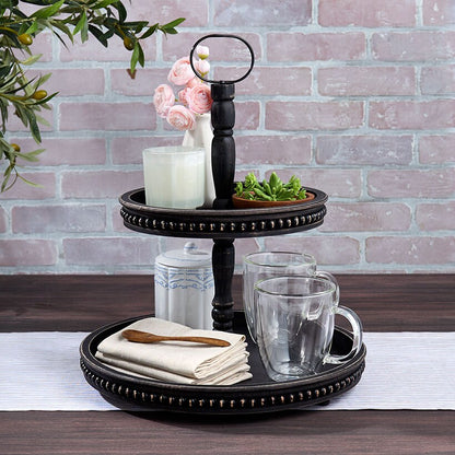 Beaded Wood Round Serving Trays
