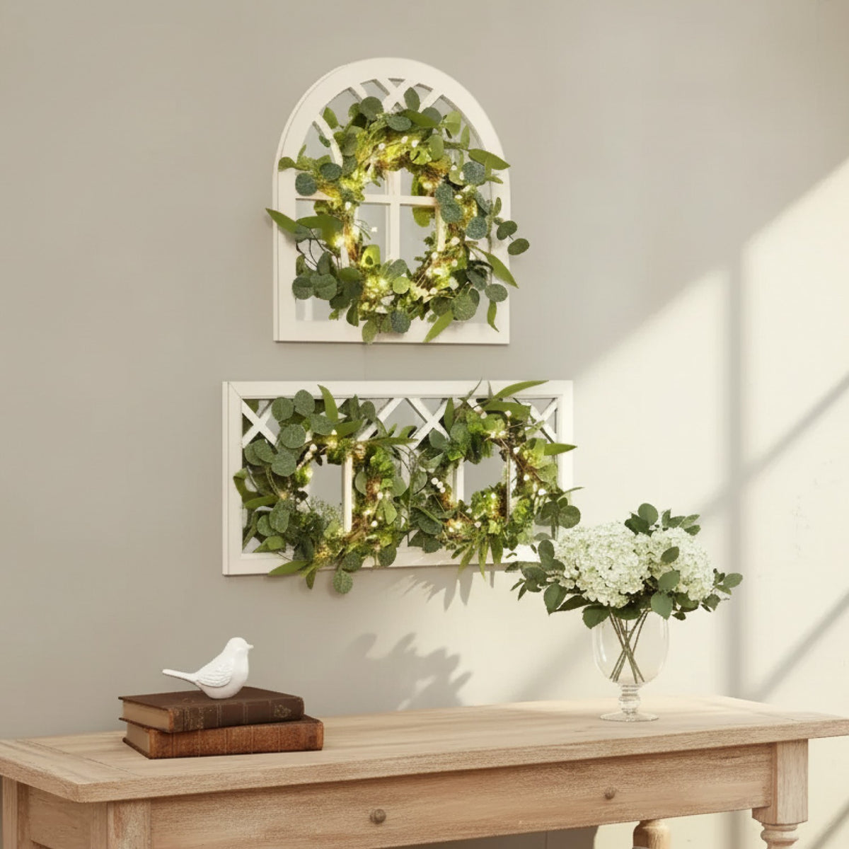 Lighted Country Wall Mirrors with Wreath - Single or Double