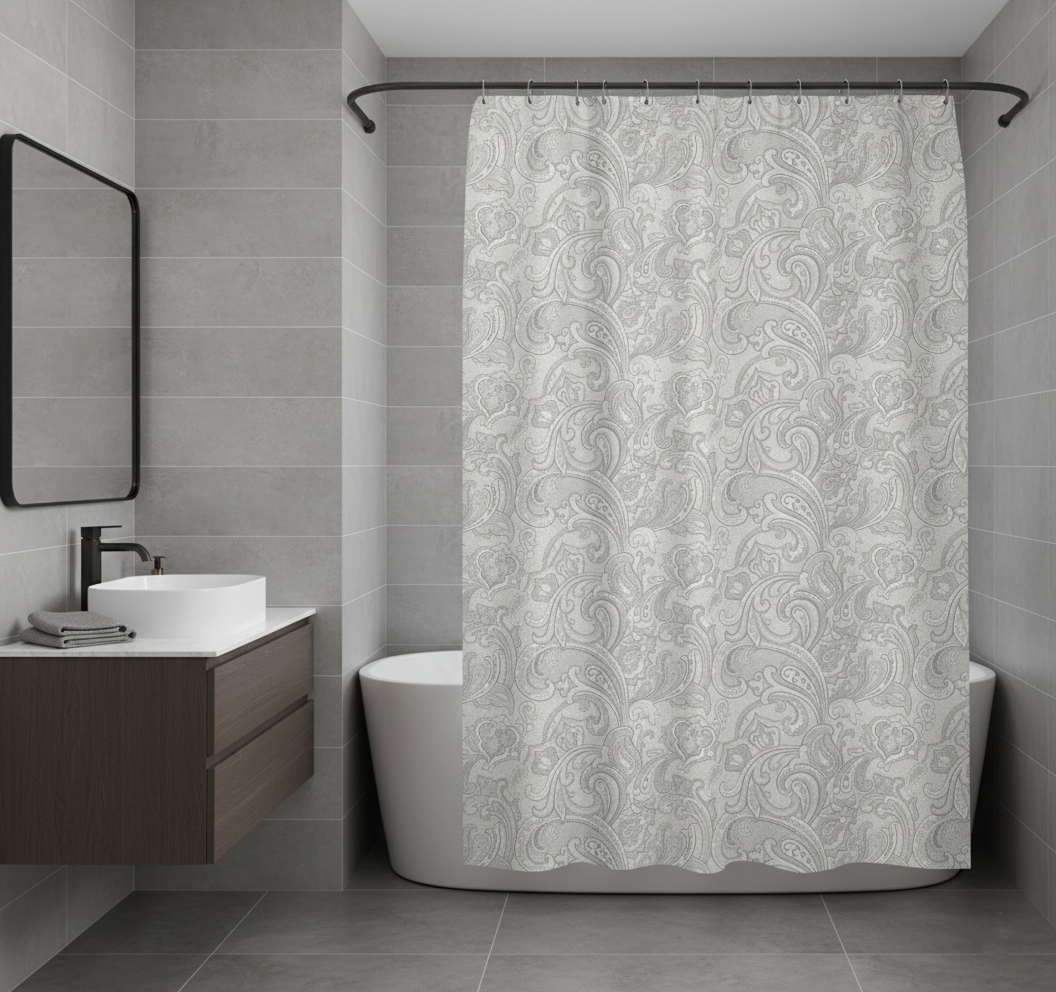 Homewear Paisley Cotton Shower Curtain with Buttonhole Top
