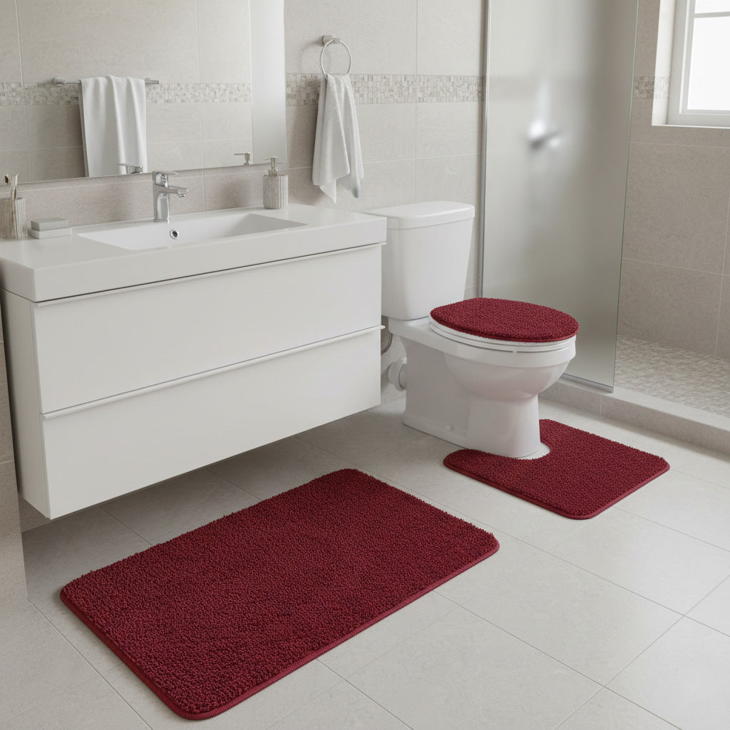 3-Pc Bath Rug Set with Anti-Skid Backing
