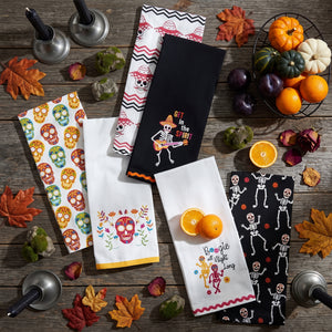 Halloween Skeletons Embroidered Kitchen Towels, Set of 2