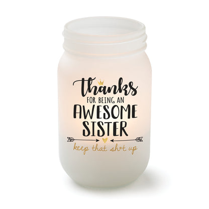 Frosted Mason Jar Votive Holder Awesome Sister
