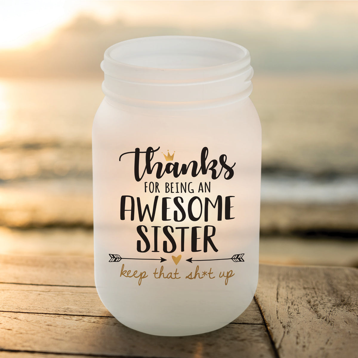 Frosted Mason Jar Votive Holder Awesome Sister