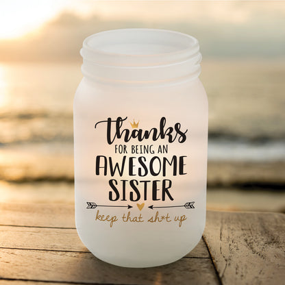 Frosted Mason Jar Votive Holder Awesome Sister