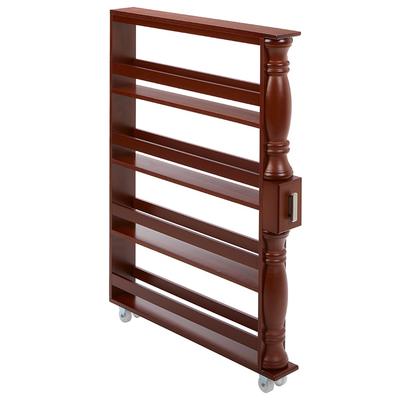 Slim Wooden Spice Rack Cabinet with Wheels - Black, Walnut or White