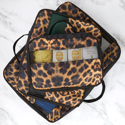 Travel Packing Cubes in Cheetah Print - Set of 3