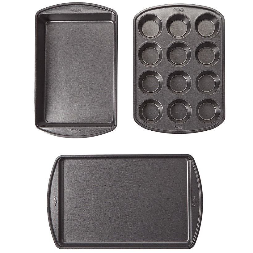 Wilton Bakeware Gift Set - Baking Sheet, Muffin Pan, and Oblong Pan