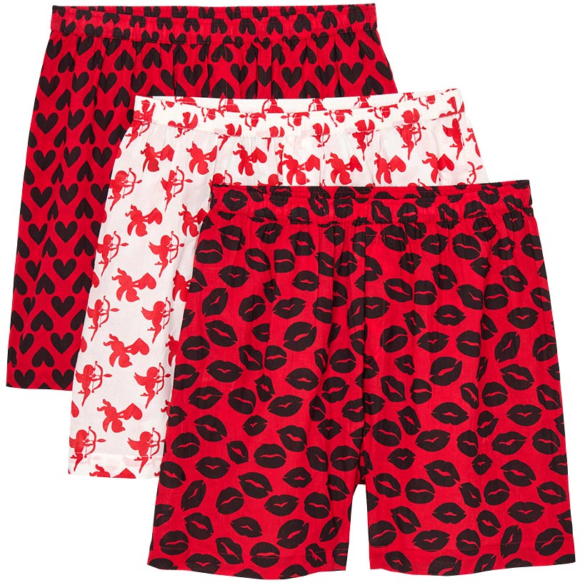 Valentine's Day Men's Boxer Set of 3 Red White Black