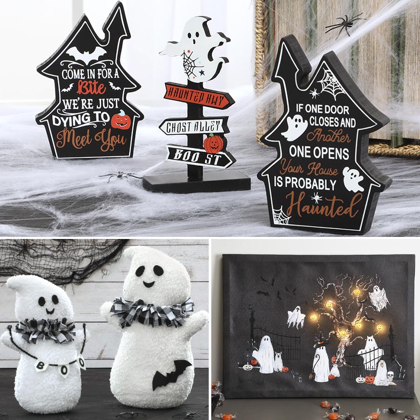 Ghosts Galore Halloween Tabletop Decor and Wall Art Bundle