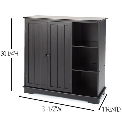 Beadboard Wooden Cabinet with 3 Storage Shelves and Cupboard
