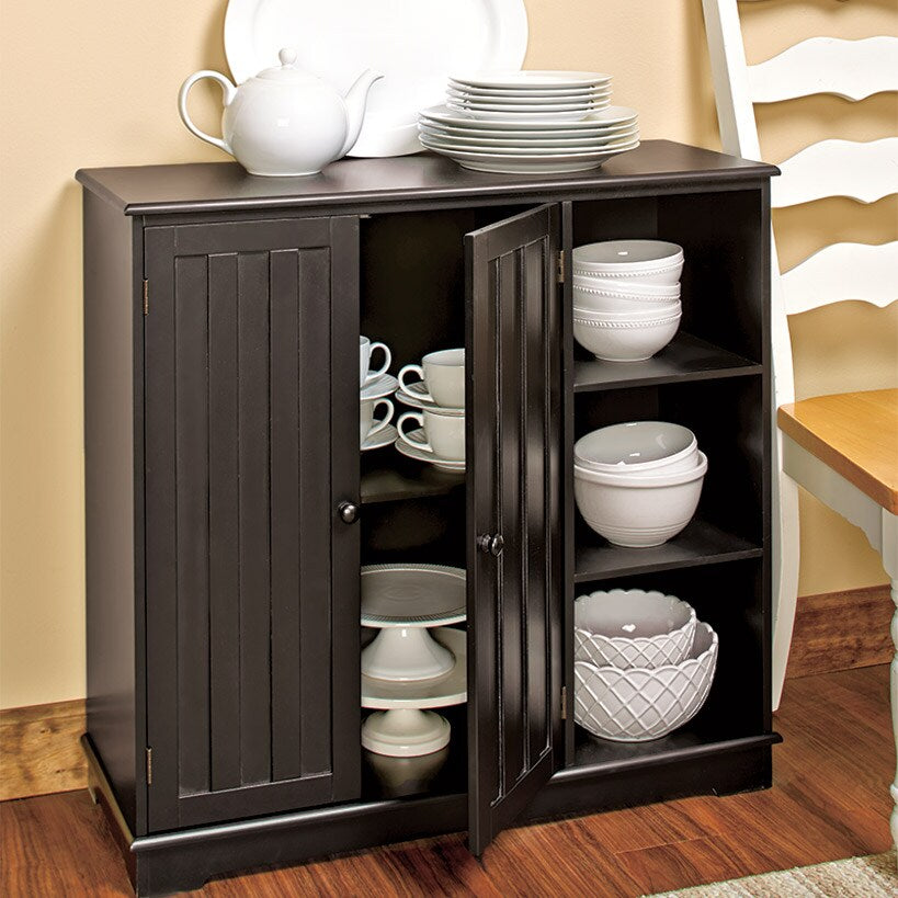 Beadboard Wooden Cabinet with 3 Storage Shelves and Cupboard#select-item_black-storage-cabinet