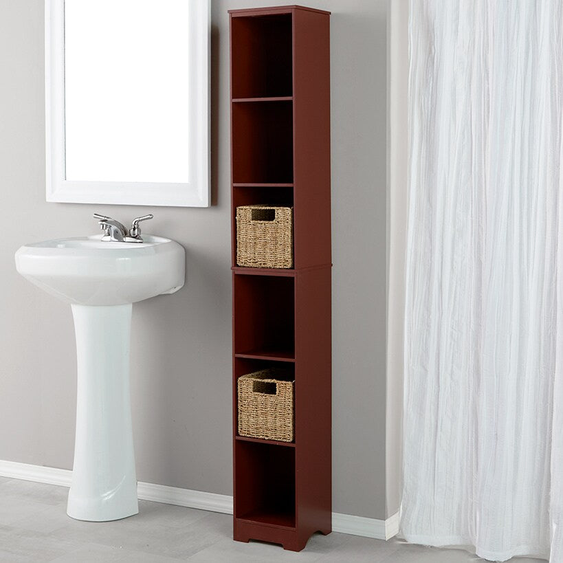 Narrow Storage Tower with 6 Shelves or Set of 2 Wicker Baskets#select-tower-or-baskets_walnut-storage-tower