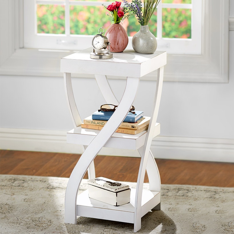 Distressed Twisted Wood Accent Table-Gray, White, Black, or Walnut#select-color_distressed-white