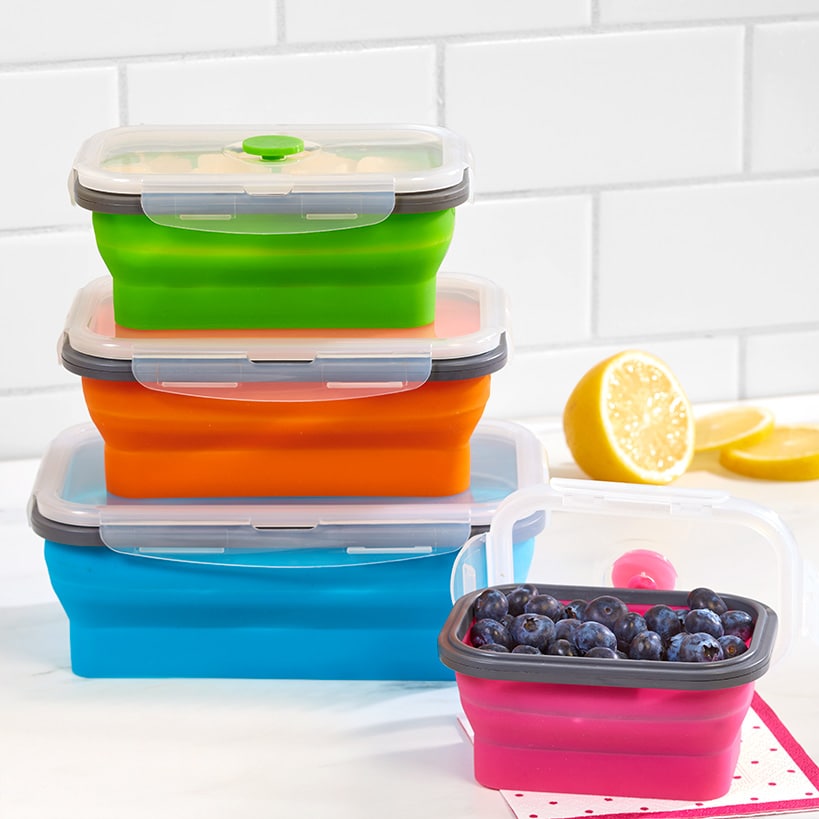Collapsible Locking Lid Food Storage System Rectangle 8 pc Set