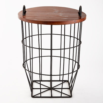Wood Top Storage Basket Side Table