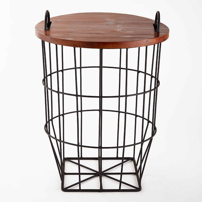 Wood Top Storage Basket Side Table