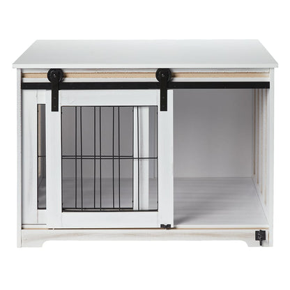 Rustic Sliding Barn Door Pet Crate#select-color_rustic-white