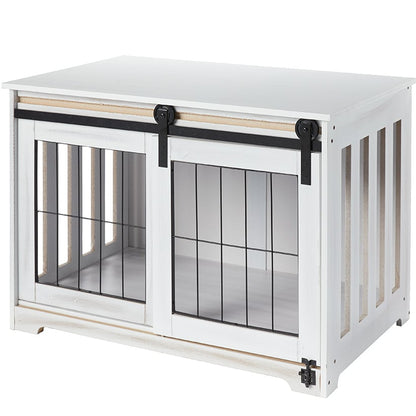 Rustic Sliding Barn Door Pet Crate#select-color_rustic-white