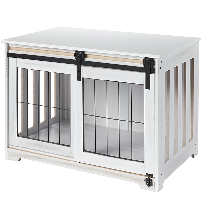 Rustic Sliding Barn Door Pet Crate#select-color_rustic-white