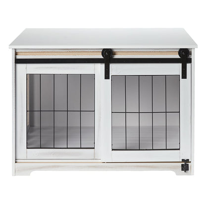 Rustic Sliding White Barn Door Pet Crate