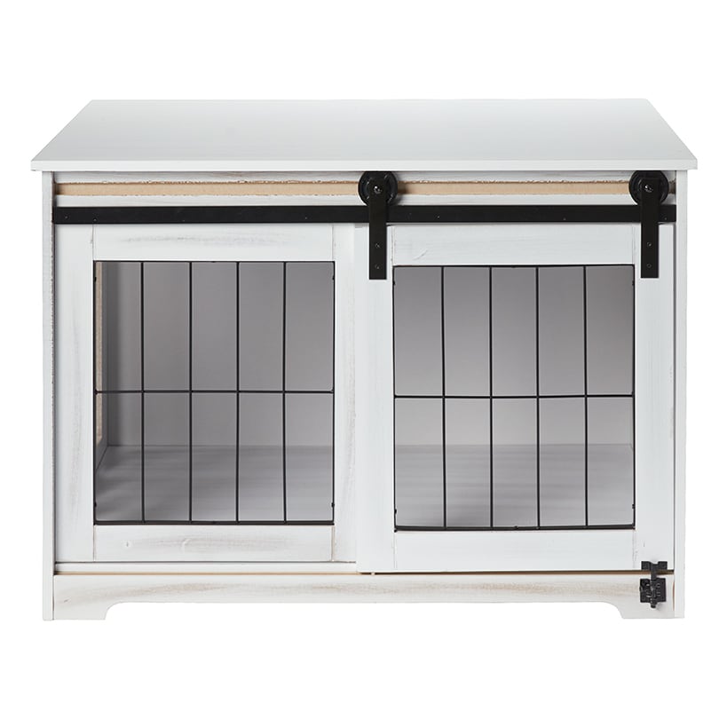 Rustic Sliding White Barn Door Pet Crate
