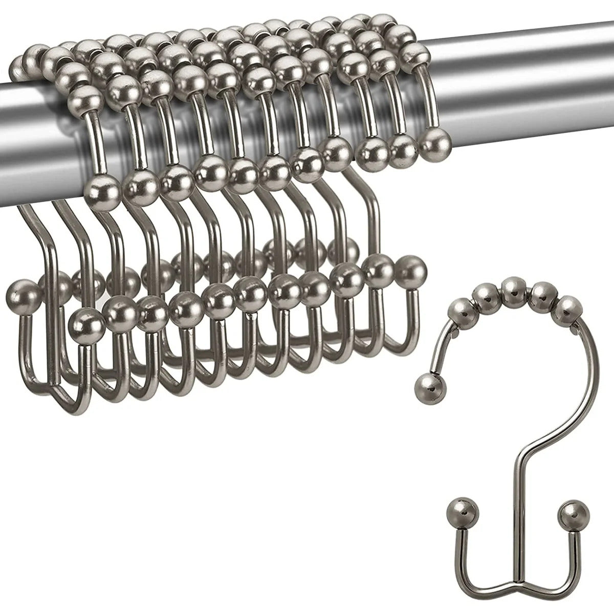 Set of 12 Rust Resistant Shower Curtain Hooks - 6 Designs!