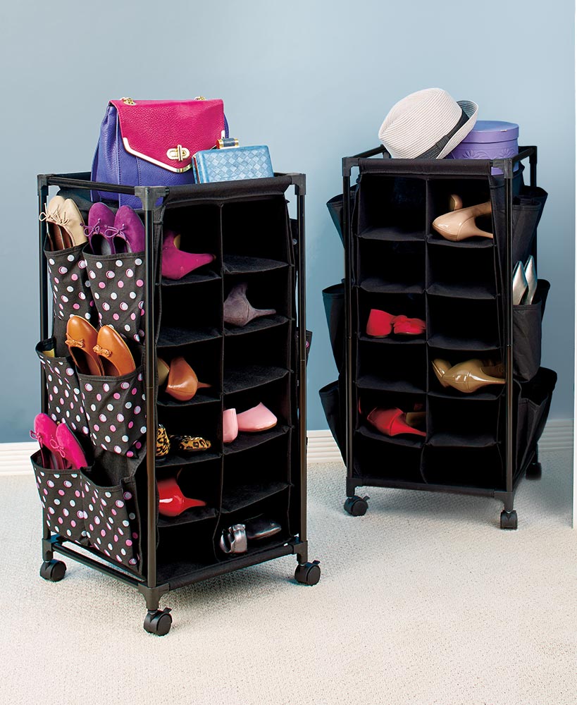 Rolling Shoe Storage Unit with Fabric Cubbies