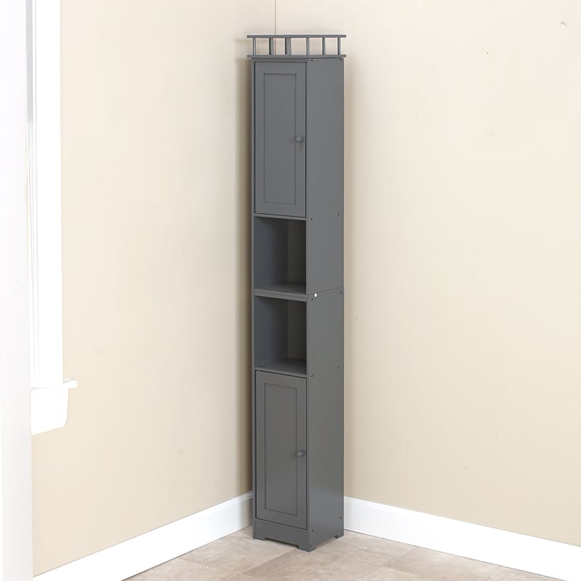 Slim Bathroom Freestanding Storage Cabinet with Shelves and Cupboards