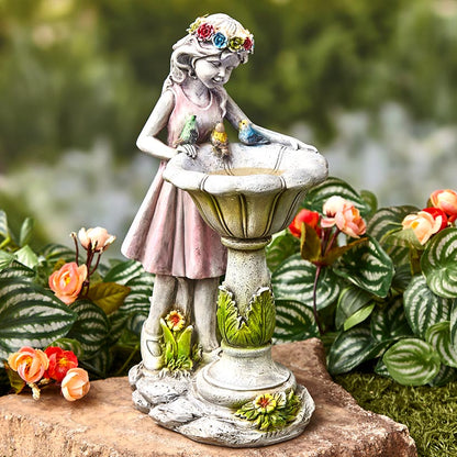 Solar Girl Bird Bath with LED Lights