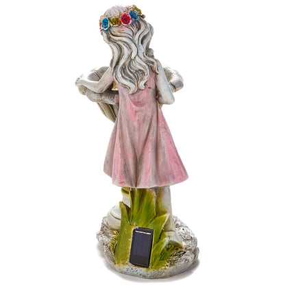 Solar Girl Bird Bath with LED Lights