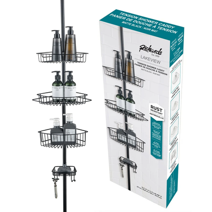 4 Tier Rustproof Shower Caddy Corner Organizer With Adjustable Shelves and Tension Pole