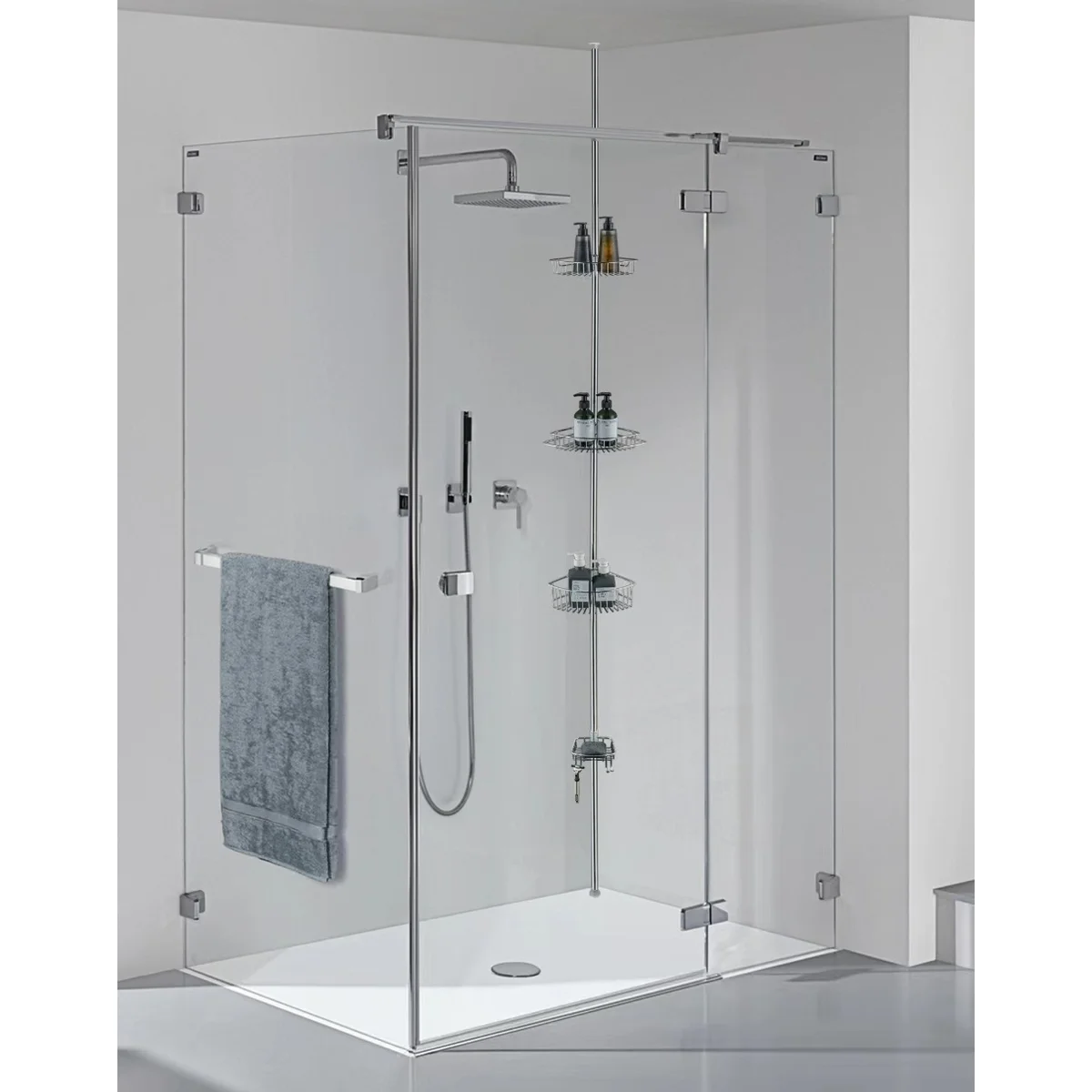 4 Tier Rustproof Shower Caddy Corner Organizer With Adjustable Shelves and Tension Pole