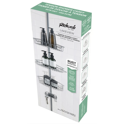 4 Tier Rustproof Shower Caddy Corner Organizer With Adjustable Shelves and Tension Pole