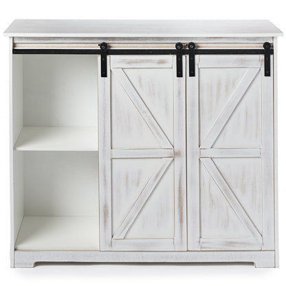 Kitchen Buffet Wooden Cabinet with Sliding Barn-Doors