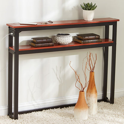 Behind-the-Sofa Long and Narrow Console Table with USB Port and Outlet