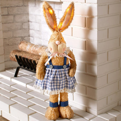 Easter Country Bunnies With Lighted Ears Or Blue Carrot Garland
