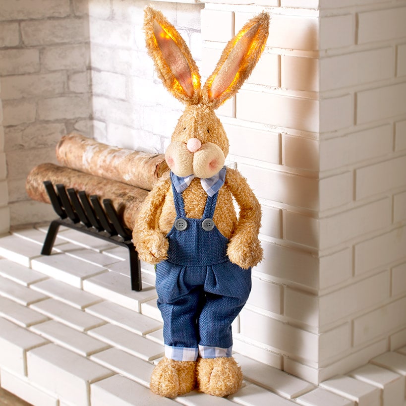 Easter Country Bunnies With Lighted Ears Or Blue Carrot Garland