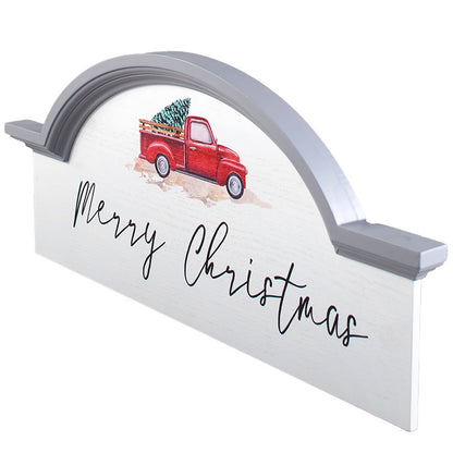 Vintage Red Truck Holiday Wooden Arched Wall Decor