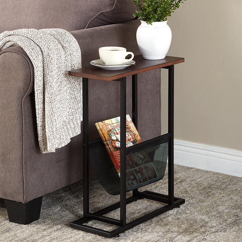 Industrial Side Table with Magazine Pouch