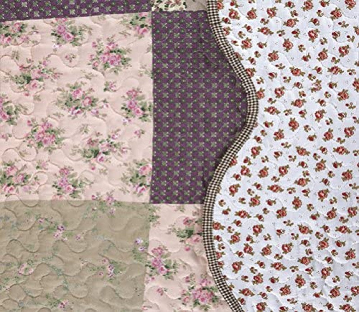 3-Piece Cotton Blend Reversible Quilt Set - Purple