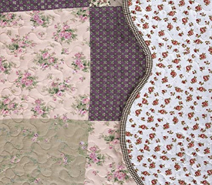 3-Piece Cotton Blend Reversible Quilt Set - Purple