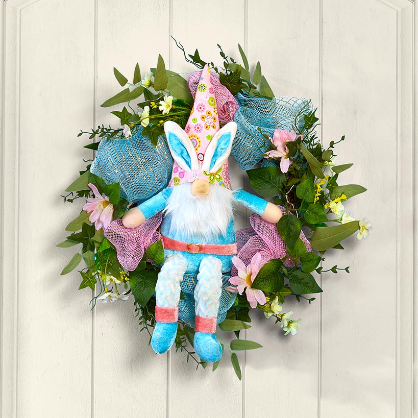 Animated Kicking Easter Gnome Wreath