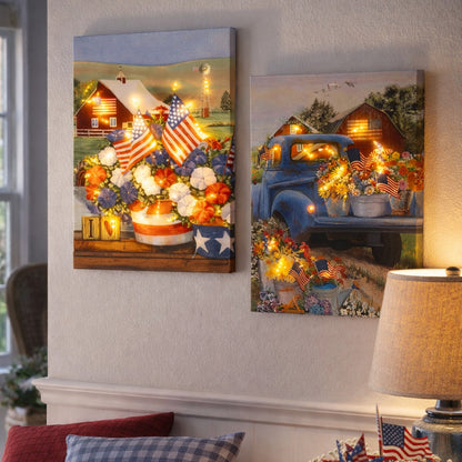 Americana Lighted Canvas Country Wall Art With Flowers