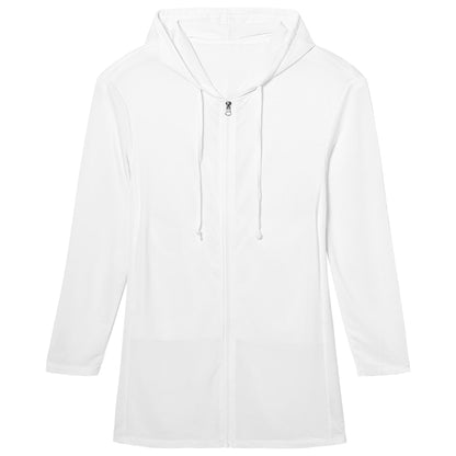 Women's Hooded Long Sleeve Beach Cover Up with Zip Front