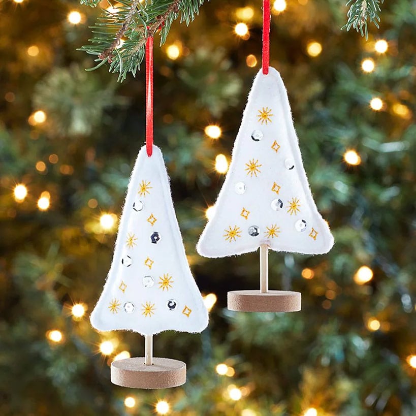 Sets of 2 Embellished Plush Tree Ornaments